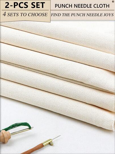 2pcs Beige DIY Punch Embroidery Fabric, Made Of Polyester With Good Texture, Clean Surface And Uniform Stitches For Lovely Finished Products
