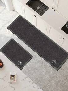 [HOT!!!] 1pc Soft Rubber Kitchen Mat, 3.5mm Thick Kitchen Rug, Black Dandelion Marble Texture Minimalist Style Absorbent Kitchen Floor Mat, Can Be Trimmed To Fit Kitchen Size, Surface Fabric Material, Middle Foam Layer, Bottom Rubber Layer, Suitable For Kitchen Rugs, Kitchen Decor, Wedding Decor, Home Decor, Bathroom Mat, Entryway Mat, Laundry Room Mat, Hallway Carpet, Living Room Mat, Etc. - Multicolor - View 5