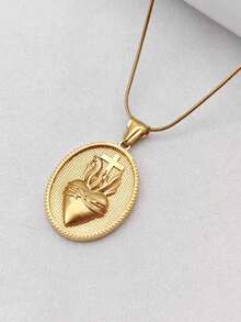 1pc Stainless Steel Thorn Crown Cross Pendant Necklace, European & American Hip-Hop Fashion Versatile Jewelry - Yellow Gold - View 2