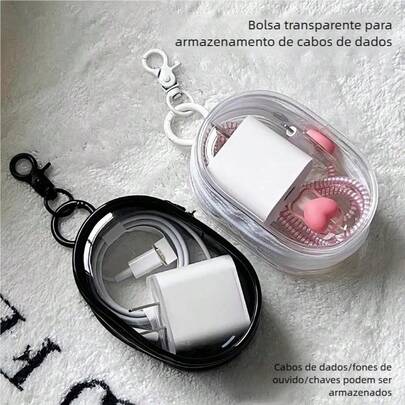 Nova bolsa portátil mini transparente com zíper: organizador compacto e multifuncional para viagem para fones de ouvido