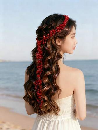 1 pieza Accesorio de cabello nupcial hecho a mano, pasador de cabello con onda y borla de perlas, decoración de peineta para boda, tocado brillante y llamativo