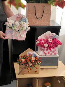 12pcs Elegant Envelope-Style Flower Boxes - Empty Boxes, Suitable For DIY Flower Arrangement, Gifting And Home Decor, Sturdy Cardboard Flower Boxes, Minimalist Design - Multicolor - View 2