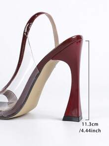 Jin Bei Qi 女士尖头纯色漆皮透明玻璃鞋跟套脚露趾户外派对细高跟凉鞋，独特鞋跟设计，优雅时尚，适合派对、宴会、浪漫场合，酒红色 - 酒紅色 - 查看 3