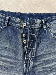 Retro Vintage Ripple Washed Men's Flared Jeans, Stacked Stretch Bootcut Fit, Stacked-Leg Wash-And-Wrinkle Denim Pants With Ice Texture Pattern - Dark Wash - View 7