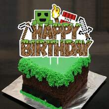 DPixel Game Happay Birthday Cake Topper Block Style Birthday Decoration With TNT Sword And Pickaxe Elements Video Game Party Plies For Boys Girls And Gamers - 豐富多彩的 - 查看 4