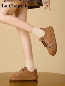 1 Đôi giày thường ngày La Chapelle dành cho nữ, Đế mềm, Ấm áp, Giày thể thao cổ thấp, Giày đi làm ngoài trời đế bằng, Mũi tròn, Gót thấp, Màu trơn, Đế mềm thanh lịch, Phù hợp cho học sinh, Chụp ảnh tốt nghiệp, Giày đế bằng, Giày da cổ thấp ấm áp - màu nâu - Xem 6