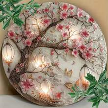 Tranh treo tường bằng nhôm cổ điển 8x8 inch với hoa anh đào và đèn lồng cảnh đêm, chống thấm nước và gỉ sét, thích hợp cho gia đình, quán cà phê, trang trí sân vườn, sử dụng trong nhà/ngoài trời, trang trí phòng, có lỗ ngẫu nhiên ở trên/dưới/trái/phải - Nhiều màu - Xem 9
