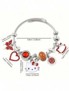 2 Sets [Bracelet + Necklace] Party Gift, Sanrio [Licensed] Cute Hello Kitty Pendant Necklace & Bracelet Set, Cartoon Animal Alloy Jewelry Decorated With Pink Stars, Bow, Heart-Shaped Keychain, Suitable For Daily Wear And Gift-Giving - Non-Electroplated - Multicolor - View 13