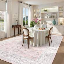 Washable Area Rug 5x7, Non-Slip Boho Neutral Carpet Living Room Bedroom Dining Room Office, Low-Pile Farmhouse Soft Carpet, Tan - Hồng - Xem 2