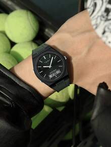Đồng hồ nam TOMI 1 chiếc hộp đóng gói thời trang đơn giản & thanh lịch dành cho nam giới, mặt số kẻ caro kép nhiều màu sắc kết hợp lịch thạch anh, thích hợp cho cuộc sống hàng ngày, ngày lễ, Giáng sinh, quà tặng cuối năm - màu xanh lá - Xem 2