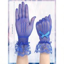 SATINIOR Women Lace Gloves Elegant Short Lace Tea Party Gloves For Women Wedding Dinner Party - 寶藍色 - 查看 3