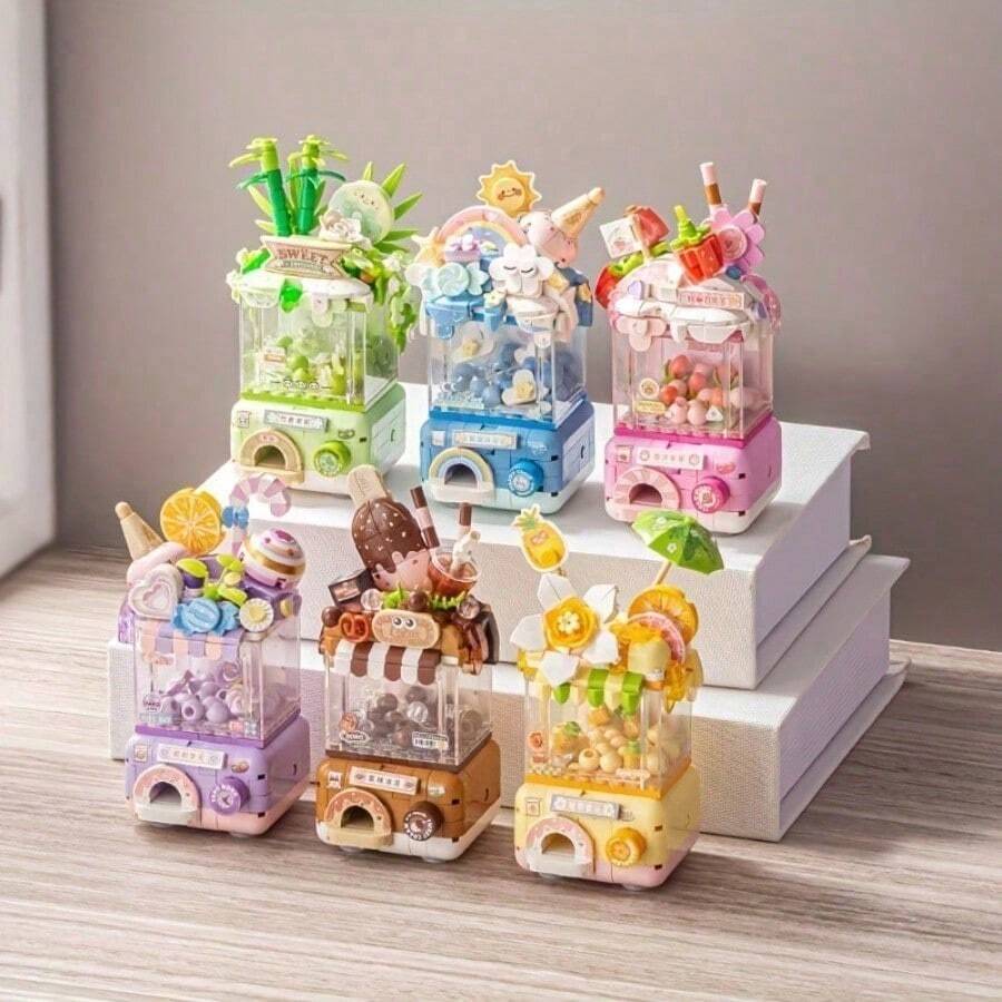 Creative Cute Panda/Pineapple Gashapon Mini Capsule Toy Machine, Building Block Air Pressure, Interesting Food Model Assembly Decoration, Home Decor Ornament, Immersive Assembly, Sense Of Achievement, Suitable For Birthday/Valentine's Day/Easter/Thanksgiving Gifts - Multicolor - View 1