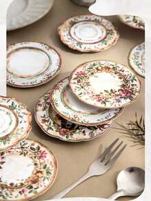 10 buc/pachet vintage Faux farfurie antică peisaj colaj Washi autocolant pachet, farfurie aurită estetică, placă de lemn colaj material decorativ, scrapbooking, autocolante planificator, consumabile papetărie consumabile scrapbooking