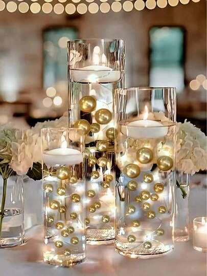 200g Artificial Floating Pearls Without Holes, Mixed Size 10mm/16mm/20mm, For Vase Filler, Wedding Decor, Floating Candle Decor, Home Centerpiece, Suitable For DIY Wedding, Birthday, Theme Party, Halloween, Christmas Centerpiece (Includes Water Beads)