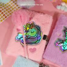 1/2 件粉色毛绒 A5 可锁日历笔记本，软封面梦幻日历簿，学校用品日记本（含圆珠笔），学校用品，返校 - 彩色 - 查看 22