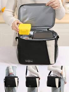 1个装撞色大容量保温保冷午餐包，防水铝箔材质，适合野餐、办公、学生等各种场合，保温保冷，可作午餐盒、旅行、户外、夏季海滩午餐包，男女通用，返校季必备，书包，学习用品，大学必备，女士必备 - 黑色 - 查看 6
