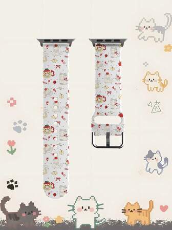 1 st vit bas röd prickig rosett äppelkatt mjukt elastiskt andningsbart bekvämt armband ersättningsklockarmband kompatibelt med Samsung, Garmin, Honor smartklockor, 38 mm 40 mm 41 mm 42 mm 46 mm 45 mm 44 mm 49 mm, modernt avslappnat flerfärgat silikonklockarmband kompatibelt med Ultra SE/11/10/9/8/7/6/5/4/3/2/1