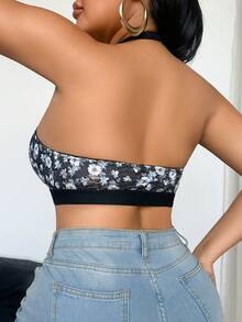 1pc Women's Solid Color Floral Wireless Front Closure Comfortable Plus Size Bra - Black - View 2