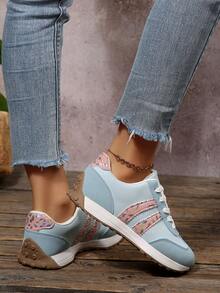 New Round Toe Lace-Up Color Block Multi-Functional Fashion Versatile City Outdoor Casual Sports Shoes For Women - Baby Blue - View 5
