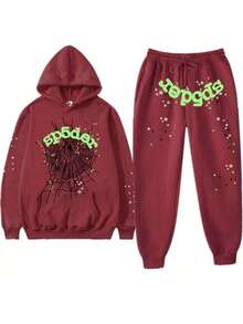 SP5DER Letter Print Unisex Two-Piece Set Hoodie Printed Sweatshirt Letter Sports Casual Jogger Pants Long Pants - 風格 - 查看 4