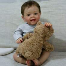 22 Inch/55cm Cute Reborn Doll, PE Limbs Cotton Body, Boy Reborn Doll, Bottle Pacifier Set, Light Brown Hair, Soft Huggable Texture, Perfect Holiday Gift For Christmas Festivities Kids' Christmas Present - 白色 - 查看 4