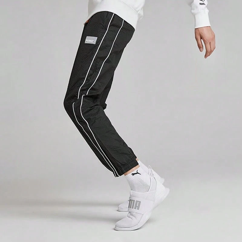 Puma男褲運動褲復古線體拼接休閒抽繩收口長褲599336-01 - 黑色 - 查看 1