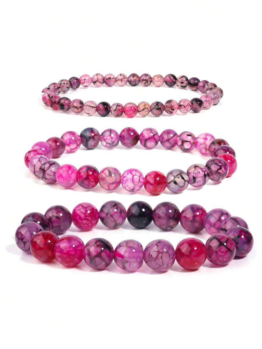 1 pieza Pulsera de ágata de veta de dragón rojo rosa para mujeres y hombres, joyería curativa redonda para yoga y meditación Plusera unisex de 6 8 10 mm, estabilidad, coraje, vitalidad - Rosa Fucsia - Ver 1