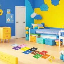 12pcs Cartoon Funny Square Number Hopscotch Wall Stickers, Home Decor, Self-Adhesive, Floor Decoration, Suitable For Bedroom And Living Room - A - View 7