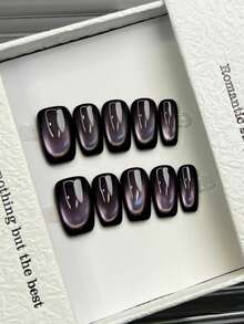 10 miếng dán móng tay acrylic vuông thủ công, tùy chọn độ dài ngắn/trung bình, móng tay màu tím tối giản, móng tay mắt mèo bóng bẩy, móng tay thủ công sang trọng, miếng dán móng tay mùa thu, thẩm mỹ dễ thương, móng tay đa năng, móng giả tự làm, phù hợp cho tiệc tùng, sử dụng hàng ngày, hẹn hò, đi biển, kỳ nghỉ nhiệt đới, có thể tái sử dụng, quà tặng cho phụ nữ và bé gái, dụng cụ làm móng nghệ thuật. - Màu tím - Xem 11