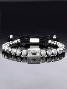 1 chiếc vòng tay vương miện phong cách retro, vòng tay bằng thép không gỉ đính hạt hình quả dứa, có thể điều chỉnh kích thước, thích hợp để đeo hàng ngày và làm quà tặng ngày lễ, unisex. - Vòng tay vương miện - Xem 7