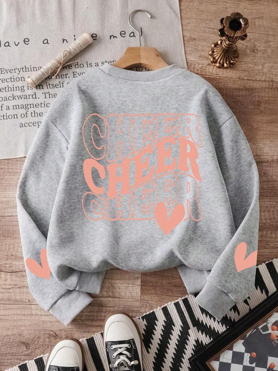 Tween Girls Cute Style Alphabet Heart Pattern Round Neck Long Sleeve Sweater Pullover Autumn Winter Style Winter Clothes For Girls - Grey - View 1