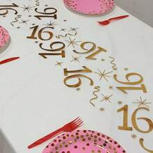 1pc Gold Foil Number Birthday Table Runner, 6/16/20/25/35/45/55/65/75/85 Years Old Birthday Party Decoration, Anniversary Retirement Party Supplies, Birthday Celebration, Father's Day, Mother's Day - Gold - View 13