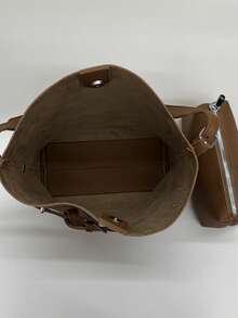 Túi xách Bucket màu xám nhạt họa tiết, đeo chéo một bên vai dành cho nữ, có khóa kéo, khóa kim loại, tối giản, màu xám nhạt, đeo chéo một bên vai dành cho nữ, có chi tiết khóa kim loại - màu nâu - Xem 8