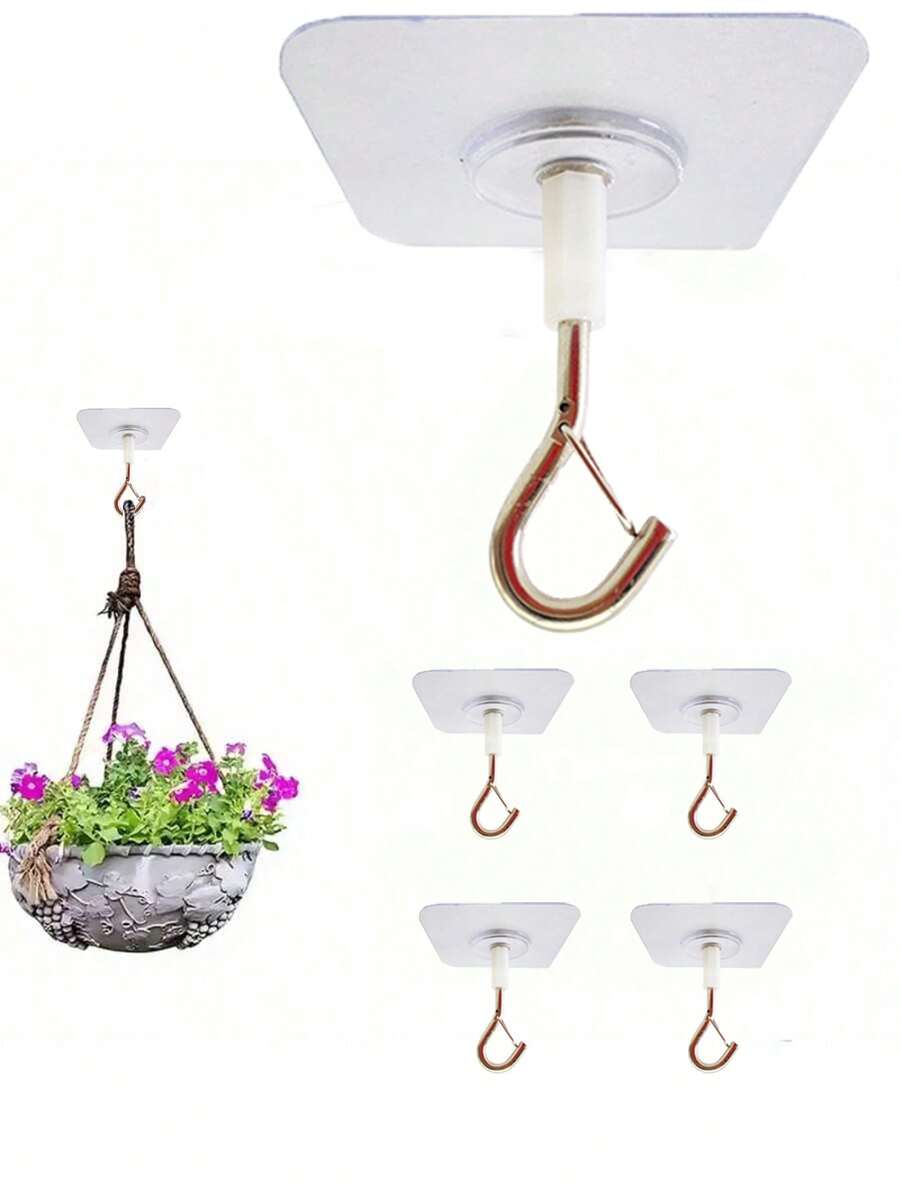 重型自粘式天花板挂钩 - PVC免钻孔挂钩，适用于悬挂气球、风铃、灯具、植物等 - 多用途无损挂钩，适用于家庭和商业用途，用途广泛 | 粘贴式安装 - 無色 - 查看 1