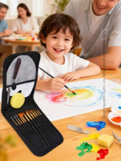 12-delars målarset för barn, konstnärsmaterialkit för småbarn med oljepasteller, akvarellpennor, palett, skrapa, svamp, akrylfärger, perfekt för nybörjare, gör-det-själv-present