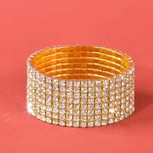 1pc Full Crystal Multiple Layers Elastic Bracelet For Women, Exaggerated Wide Bangle For Daily Wear Or Evening Party Accessory - Silver - View 21