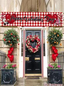 1pc Happy Valentine's Day Banner, 200x40cm Polyester Valentine's Day Outdoor Hanging Banner, Sweet Heart Gift Box & Gnome Pattern Welcome Sign, Happy Valentine's Day Party Supplies, Outside Fence Garage Garden Porch Backdrop Home Decor Wall Room Decor - Multicolor - View 10