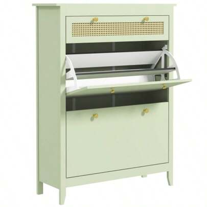 HOMCOM skoskåp med 2 dörrar, skohylla med låda, förvaring för 12 par skor, perfekt för entré eller hall, 88 x 30 x 120 cm, grön