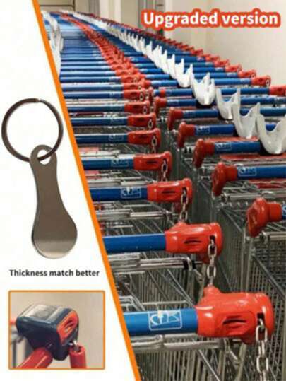 1pc 2.8mm Thick 1 Pound Size Stainless Steel Upgraded Coin-Free Convenient Supermarket Trolley Token Keychain, Silver Metal Color, Suitable For UK/Europe Shoppers, Travel Gift, Reusable Shopping Cart Release Tool