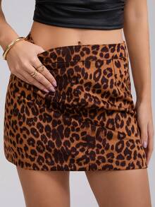 Women's Fashionable Leopard Print Bodycon Mini Skirt - Brown - View 3