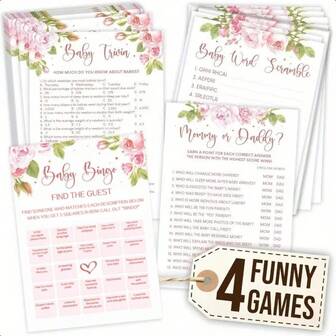 41 delar, Duschspel - Duschgåtor Duschordpussel Blommiga Duschaktiviteter 20 Gästgåtor Mamma Eller Pappa Duschdekorationsspel, Dubbelsidig Utskrift Med Svarskort