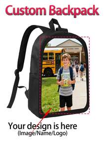 1pc Customizable Backpack With Your Photo/Name/Logo. This Multi-Functional Backpack Is Suitable For Daily Commuting, Hand-Washable, Lightweight, And Easy To Carry. It's Perfect For Outings And Travel. Personalized Photos Can Be Printed With Your Name Or Signature. Ideal For Family Photos, Pet Photos, Wedding Photos, Parent-Child Photos, Anniversaries, Graduations, Christmas, Halloween, Thanksgiving, National Day, Spring Festival, And Other Holidays, As Well As For Awards And Gifts For Friends. - Black - View 1