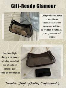 Fashion Contrasting Border Transparent Splicing Vacation Chain Shoulder Bag, Chain Decor Clear Square Bag, Waterproof, Sandproof Transparent Bag, Beach Sports Picnic Snacks Clear Purse For Women, Suitable For Shopping, Young Women, College Students, Newcomers, White-Collar Workers. They Are Very Suitable For Offices, Universities, Work, Business, Commuting, Outdoor Activities, Travel, And Outings - 彩色 - 查看 9