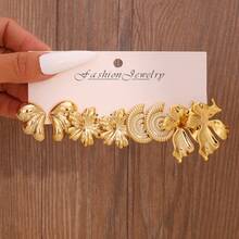 Set de 4-16 perechi de cercei asimetrici geometrici aurii pentru femei - Stil minimalist vintage, cu elemente florale, ursuleți și inimioare. Potrivit pentru purtare zilnică, festivaluri, petreceri, cadouri (cadou de calitate pentru prietene și mame), întâlniri și banchete. - Aur 4 - Vizualizare 5