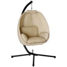 Outsunny Hanging Chair, Egg-Shaped Swing With Soft Cushion, Suitable For Indoor And Outdoor Use, 125 Cm (L) X 95 Cm (W) X 170 Cm (H), Khaki - Apricot - View 8