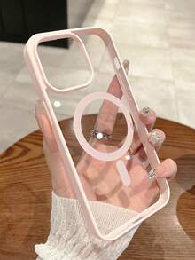 奢华粉色磁吸充电保护壳，兼容 17/16/15/14/13/12/11 Pro/Plus/Max/Air/XS Max/XR/X/Xs/7/8 Plus/7/8，超薄透明亚克力材质，春季礼物 - 粉色 - 查看 3