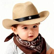 Babykostüm im Western-Cowboy-Stil - stilvoller brauner Ledercowboyhut + retrobedrucktes Lätzchen, süßer Kinderfotorequisit, unisex für Baby Jungen und -mädchen, Neugeborenen-Modeoutfit, -tauglich, Baby-Shower/Geburtstags-Geschenk, Baby-Fotorequisit