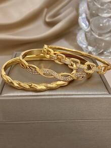 Geometric Knot Bangle Bracelet For Women Twisted And Link Golden Stackable Bangle Bracelet For Daily Party Set Jewelry Christmas Gifts - Multicolor - View 2