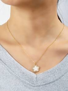 1pc Fashionable Rhinestone Embellished Cute Clover Pendant Necklace, Gift For Girlfriend/Mom With Card - Multicolor 1 - View 1