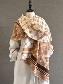 1pc Elegant Floral Pattern Jacquard Faux Cashmere Warm Scarf/Wrap, Fashion Versatile Air Conditioning Shawl For Women, Suitable For Daily Matching And Decoration, Autumn/Winter